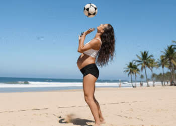 Gestante jogando futevôlei